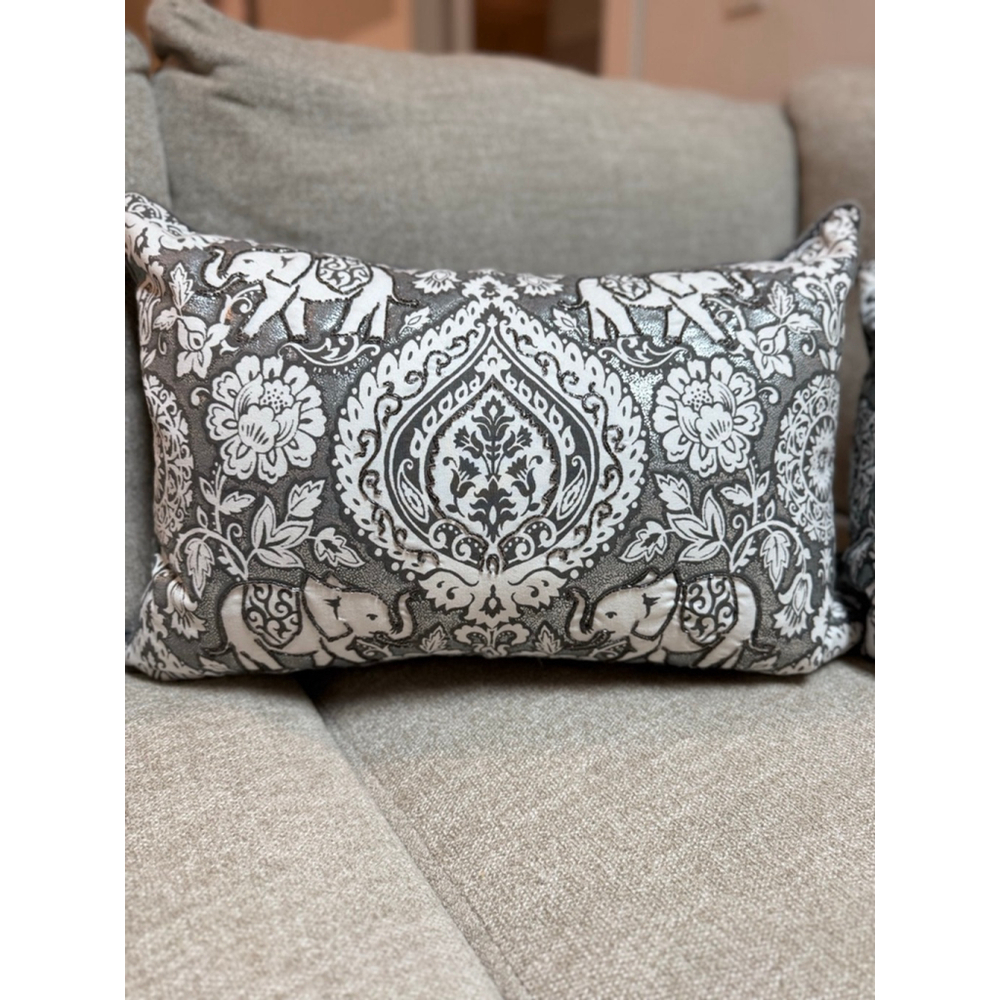 EnVogue International Gray White Elephant Pattern Accent Pillows One Size